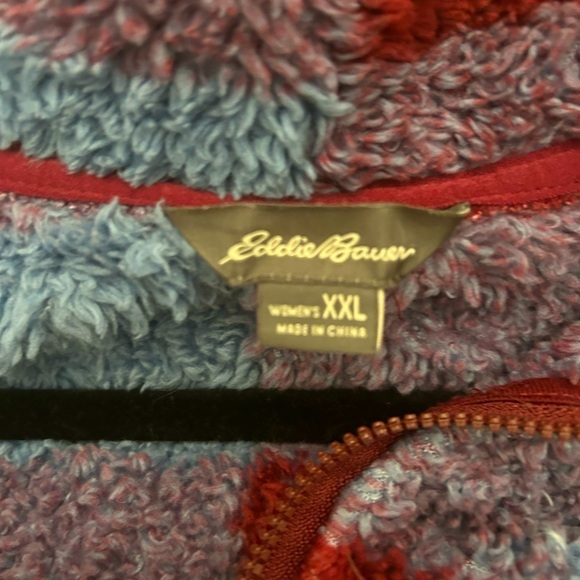 EDDIE BAUER Blue & Brick Red Plaid Fleece Pullover Size 2XL - Picture 3 of 4